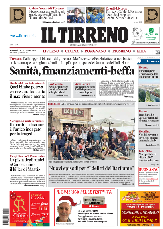 Prima-pagina-tirreno-edizione-di-oggi-31-12-2024