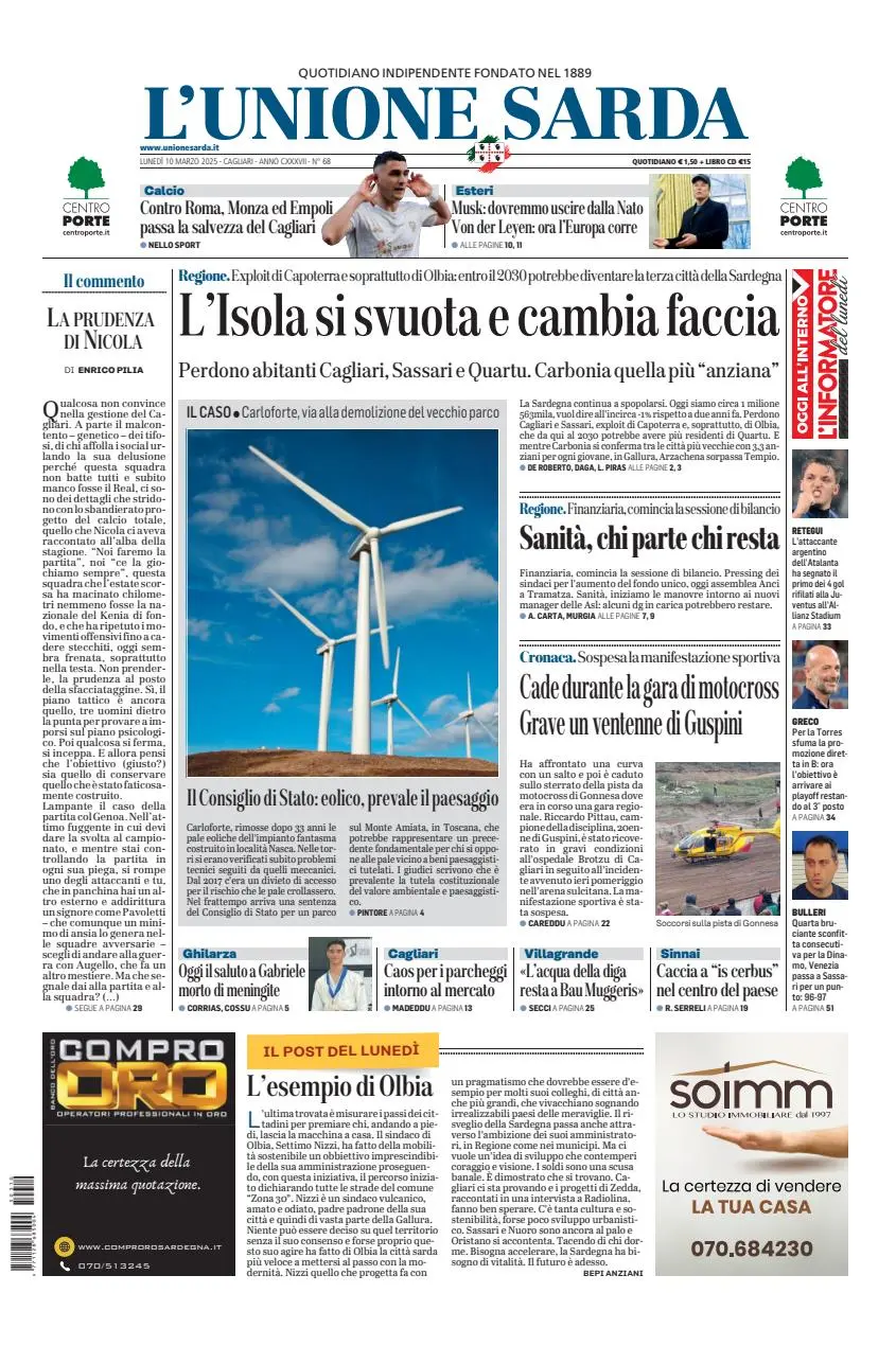 Prima-pagina-unione_sarda-edizione-di-oggi-10-03-2025