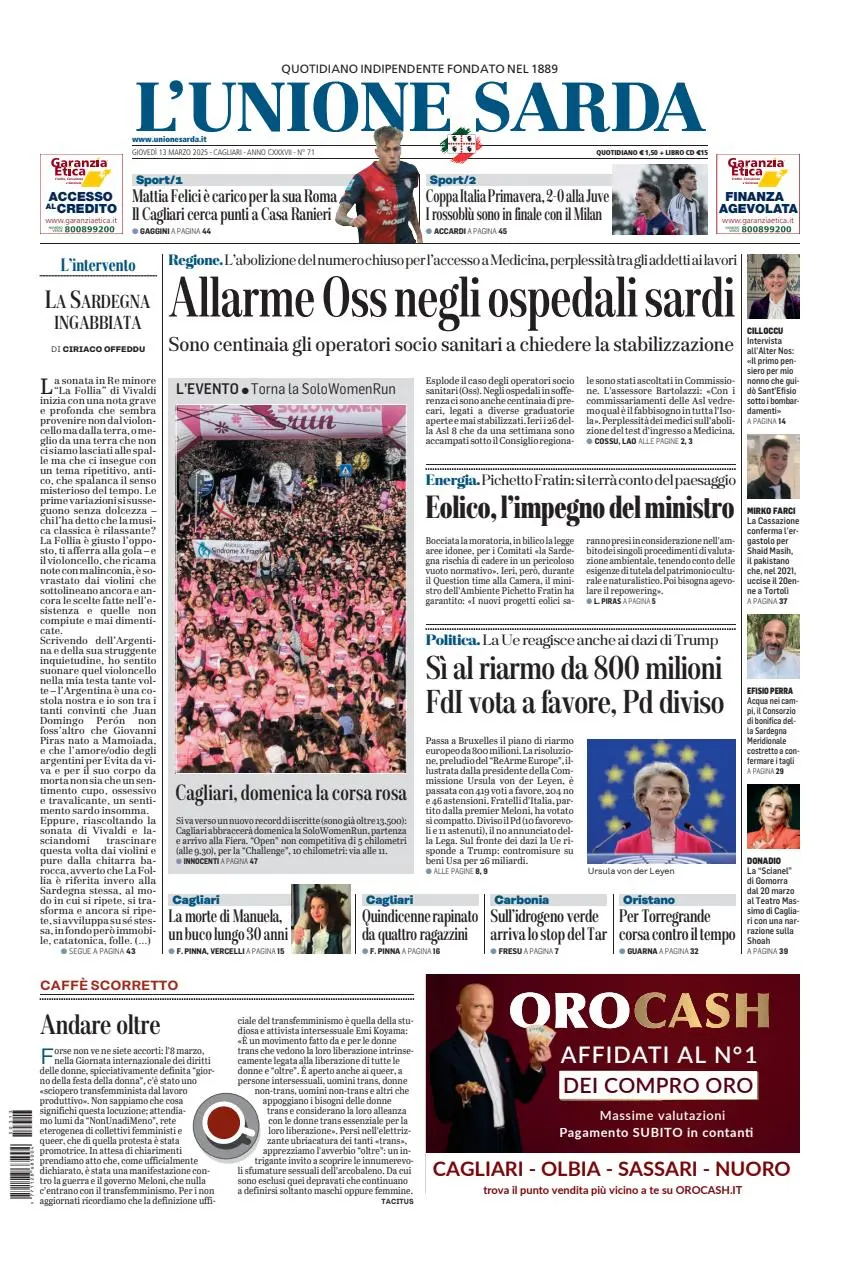 Prima-pagina-unione_sarda-edizione-di-oggi-13-03-2025