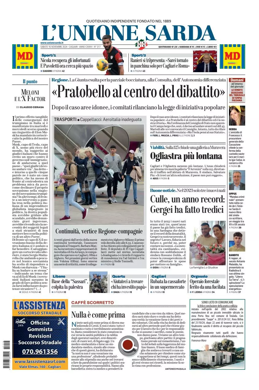 Prima-pagina-unione_sarda-edizione-di-oggi-16-11-2024