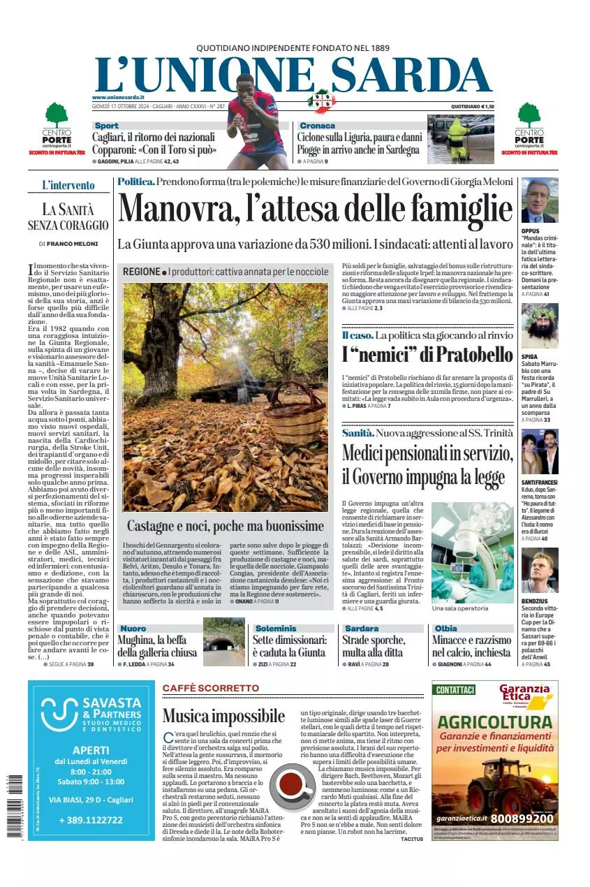 Prima-pagina-unione_sarda-edizione-di-oggi-17-10-2024