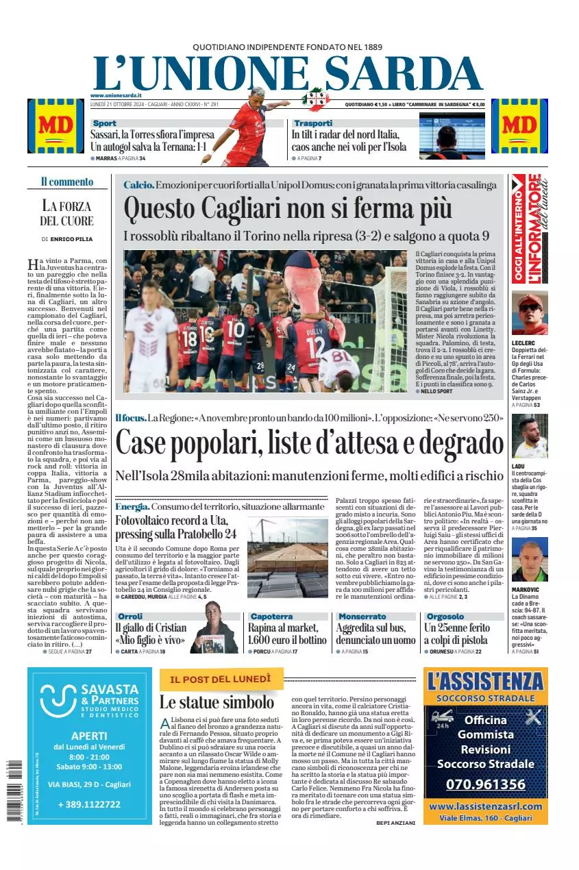 Prima-pagina-unione_sarda-edizione-di-oggi-21-10-2024