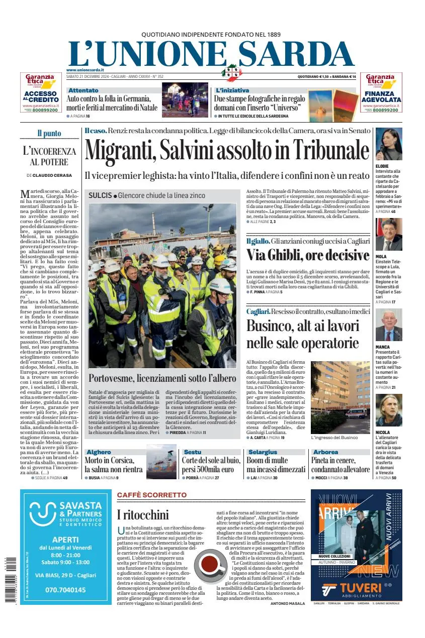 Prima-pagina-unione_sarda-edizione-di-oggi-21-12-2024