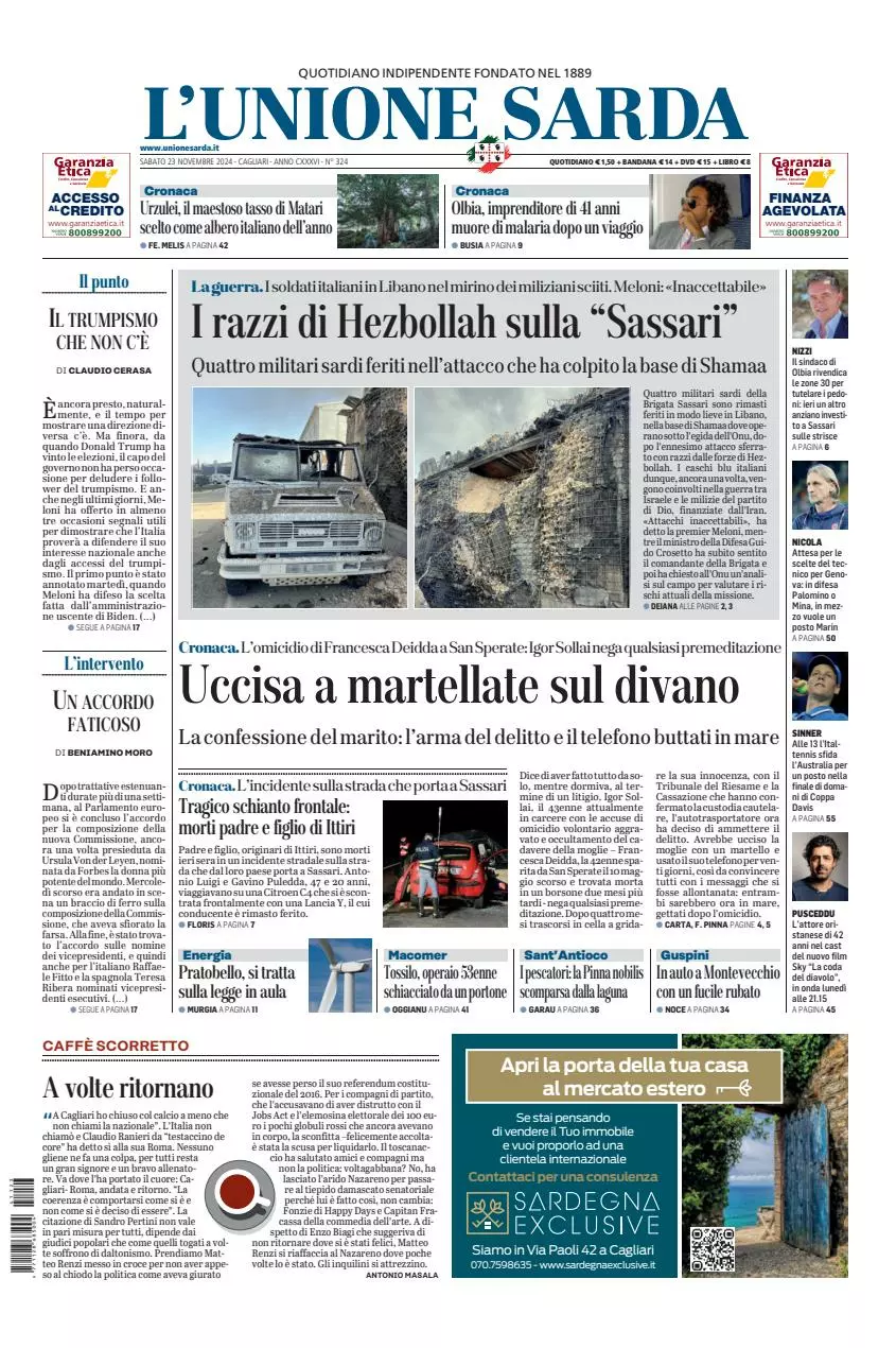 Prima-pagina-unione_sarda-edizione-di-oggi-23-11-2024