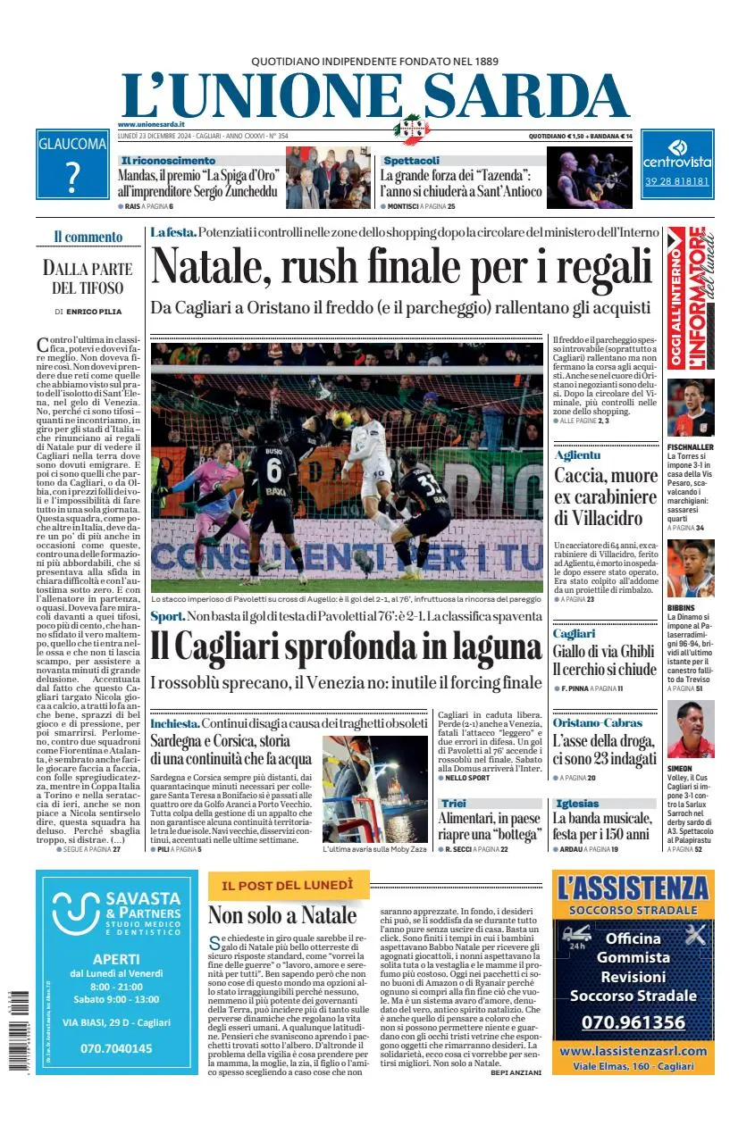 Prima-pagina-unione_sarda-edizione-di-oggi-23-12-2024