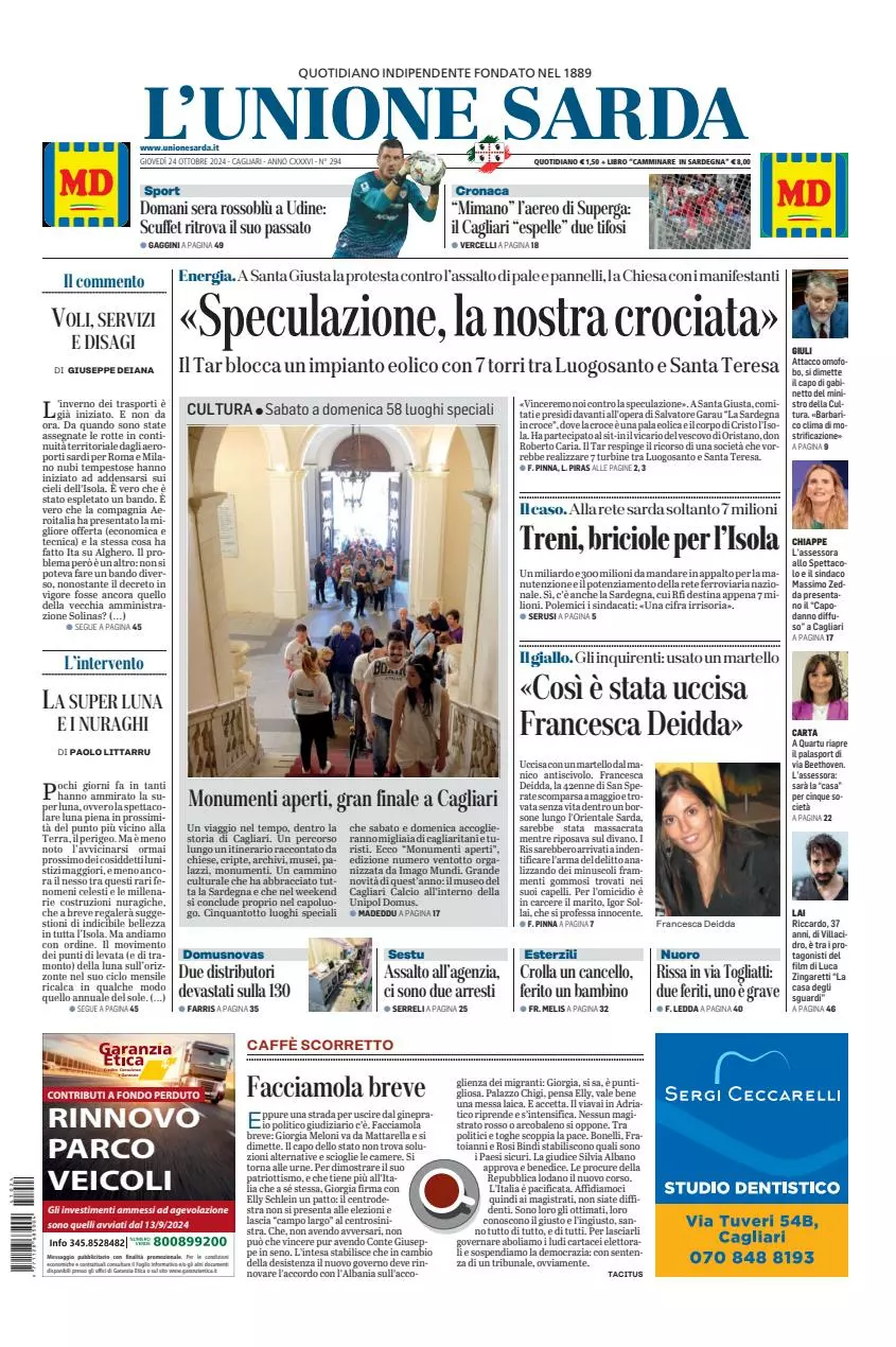 Prima-pagina-unione_sarda-edizione-di-oggi-24-10-2024