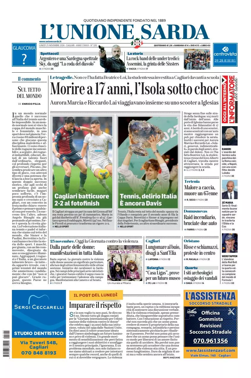 Prima-pagina-unione_sarda-edizione-di-oggi-25-11-2024