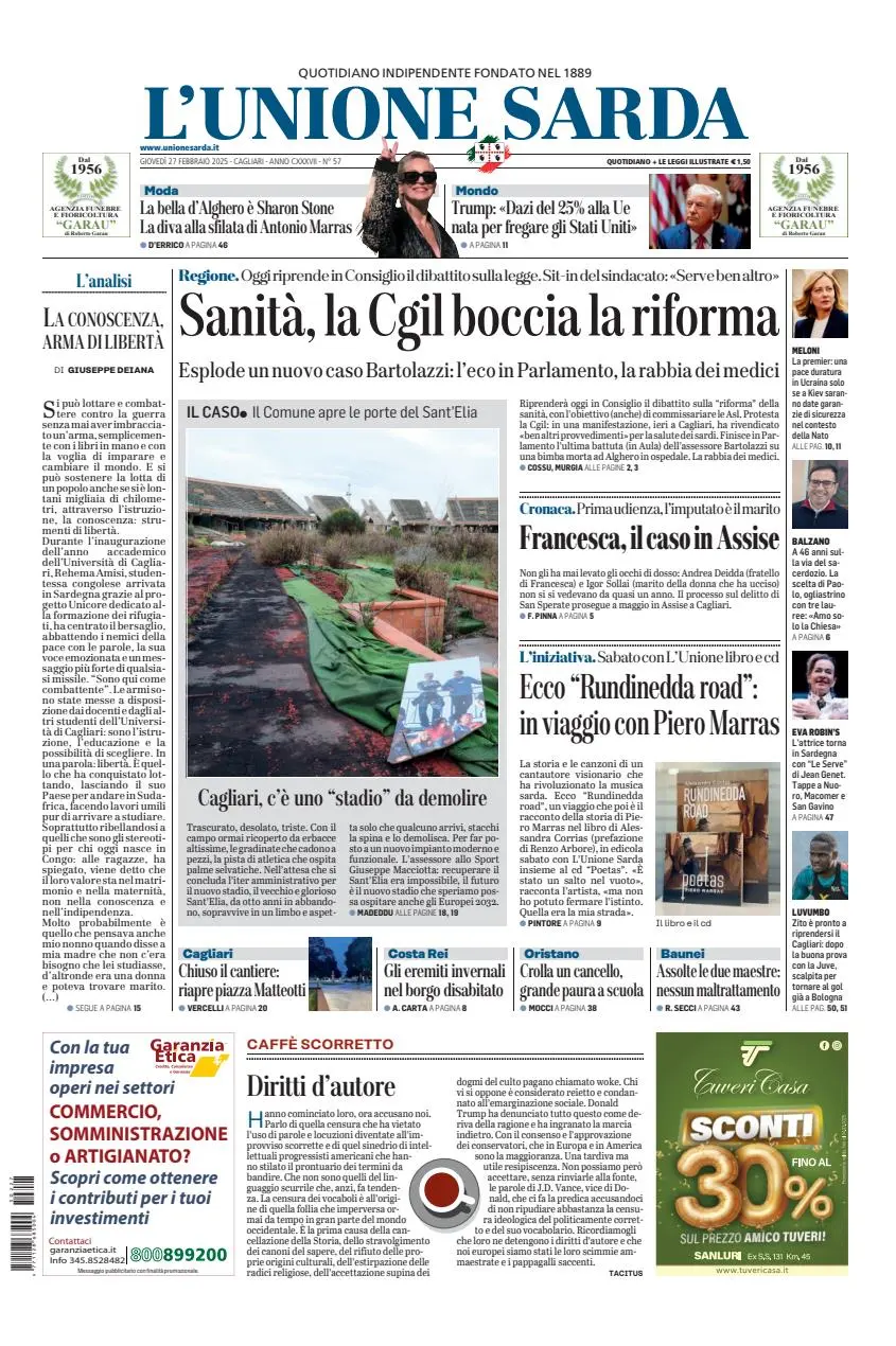 Prima-pagina-unione_sarda-edizione-di-oggi-27-02-2025