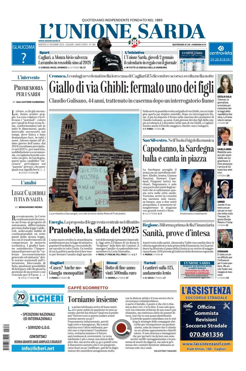 Prima-pagina-unione_sarda-edizione-di-oggi-31-12-2024