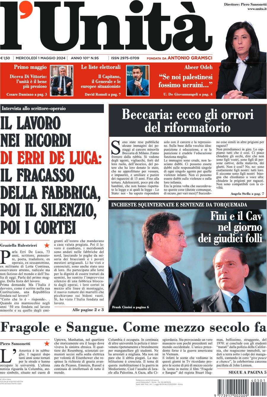 Prima-pagina-l-unita-editoriale-oggi-edizione-di-oggi-01-05-2024