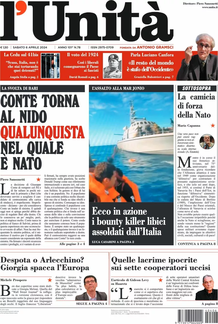 Prima-pagina-l-unita-editoriale-oggi-edizione-di-oggi-06-04-2024