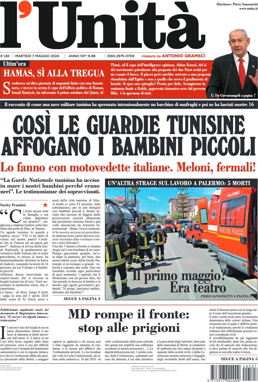 Prima-pagina-l-unita-editoriale-oggi-edizione-di-oggi-07-05-2024