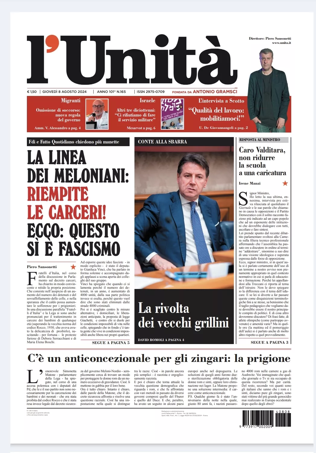 Prima-pagina-unita-oggi-edizione-di-oggi-07-08-2024