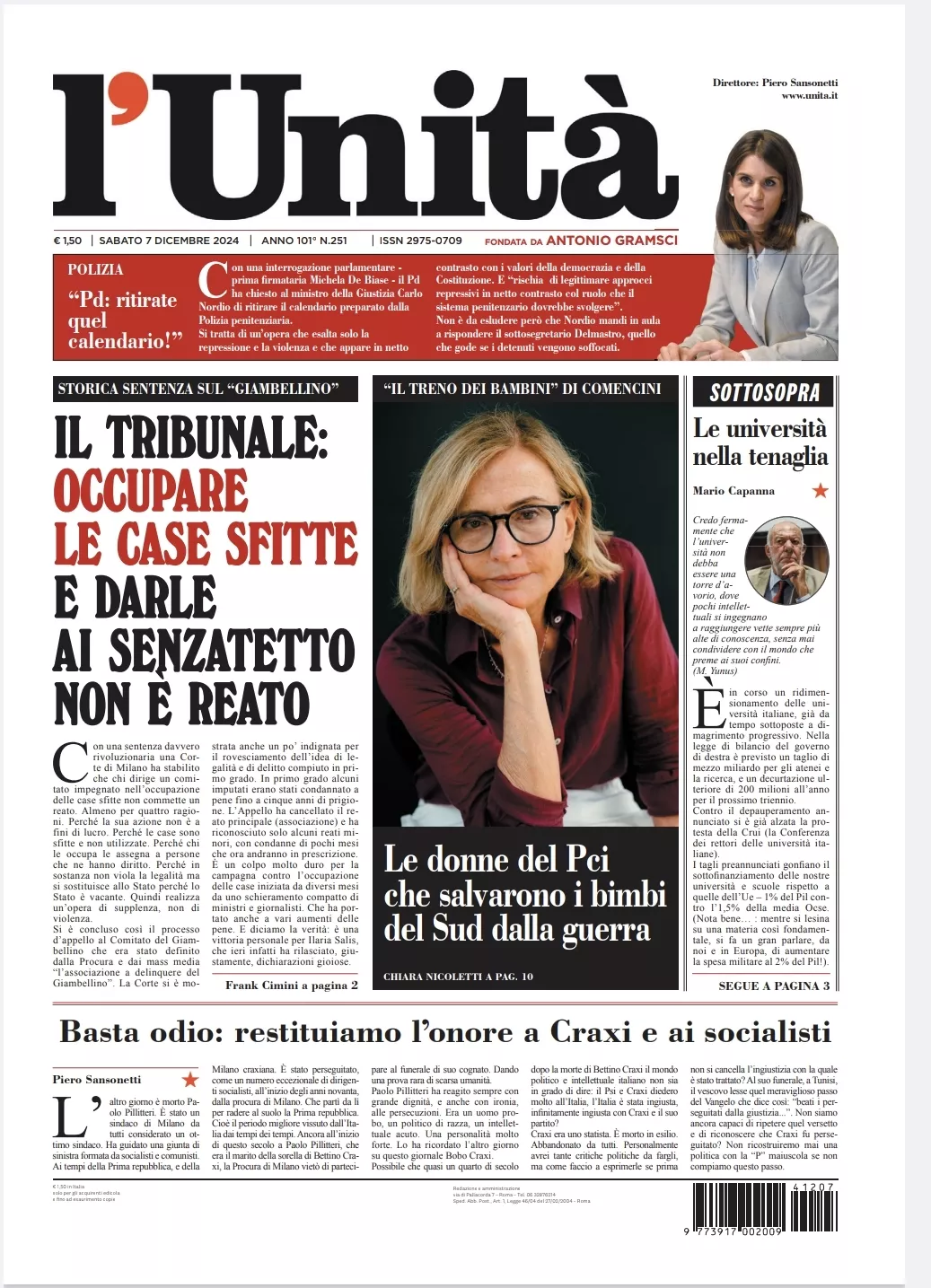 Prima-pagina-unita-oggi-edizione-di-oggi-07-12-2024