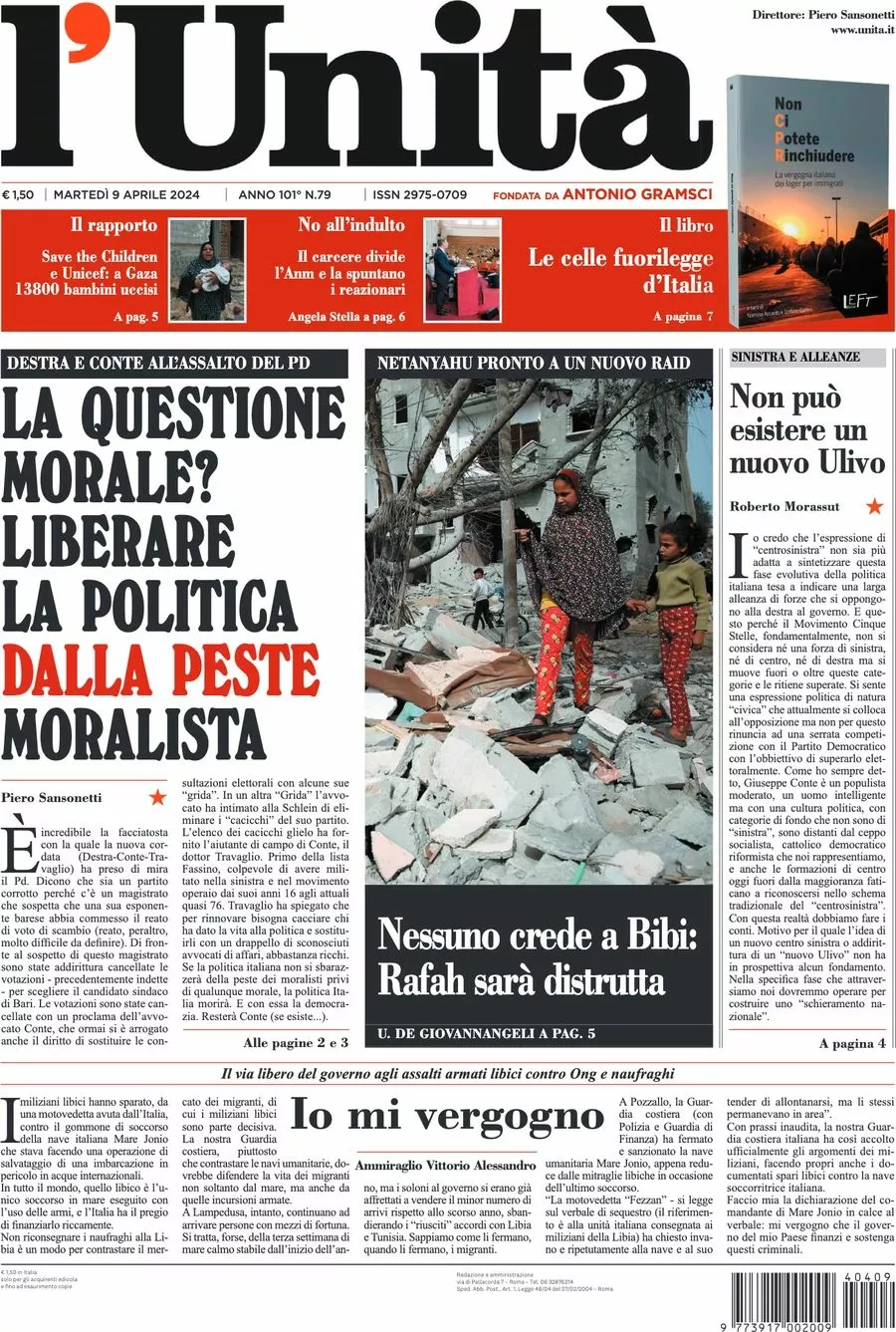 Prima-pagina-l-unita-editoriale-oggi-edizione-di-oggi-09-04-2024