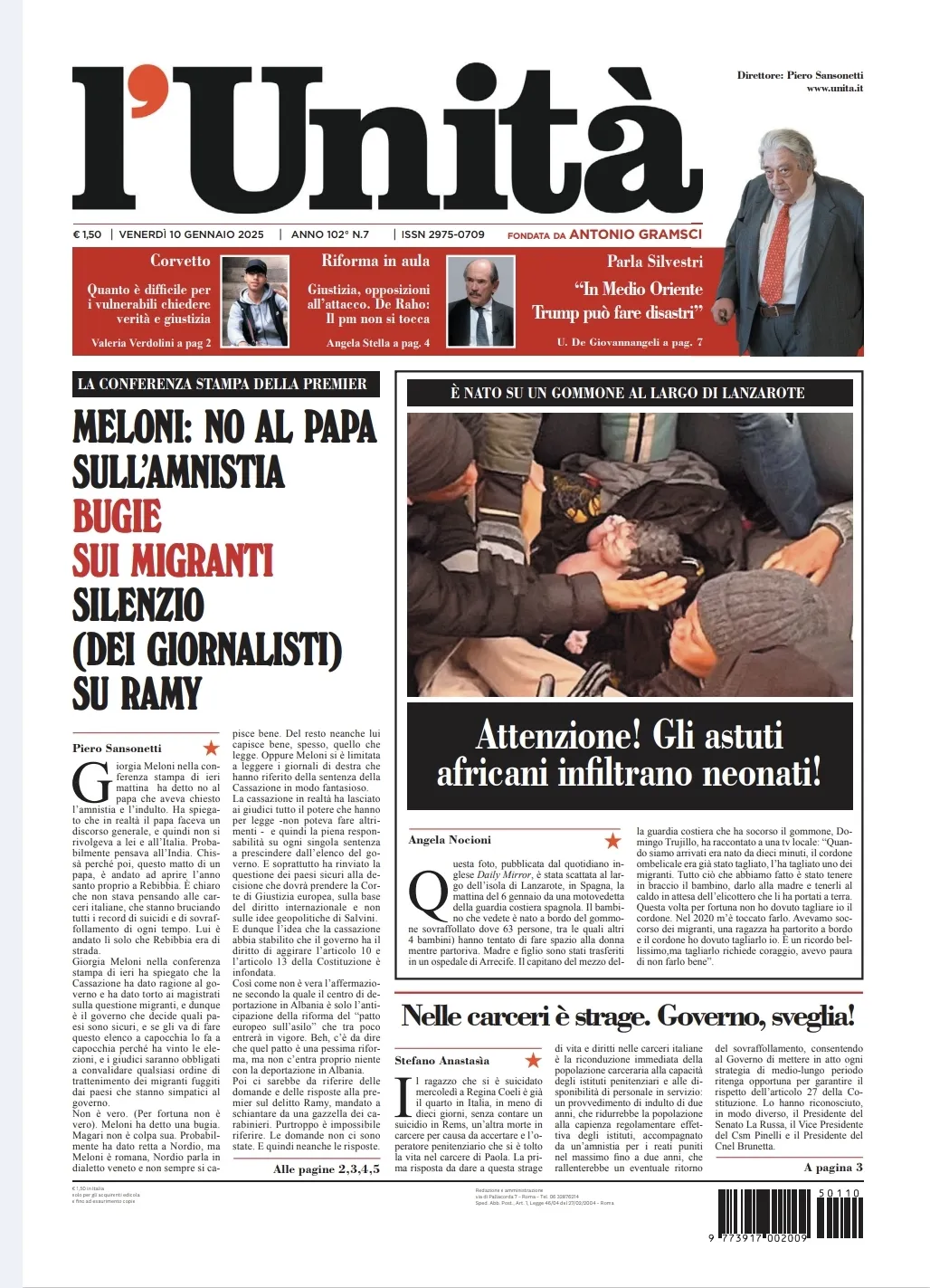 Prima-pagina-unita-oggi-edizione-di-oggi-10-01-2025