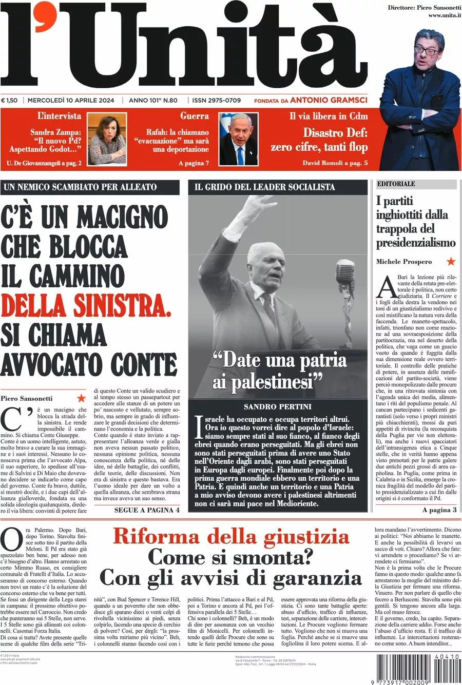 Prima-pagina-l-unita-editoriale-oggi-edizione-di-oggi-10-04-2024