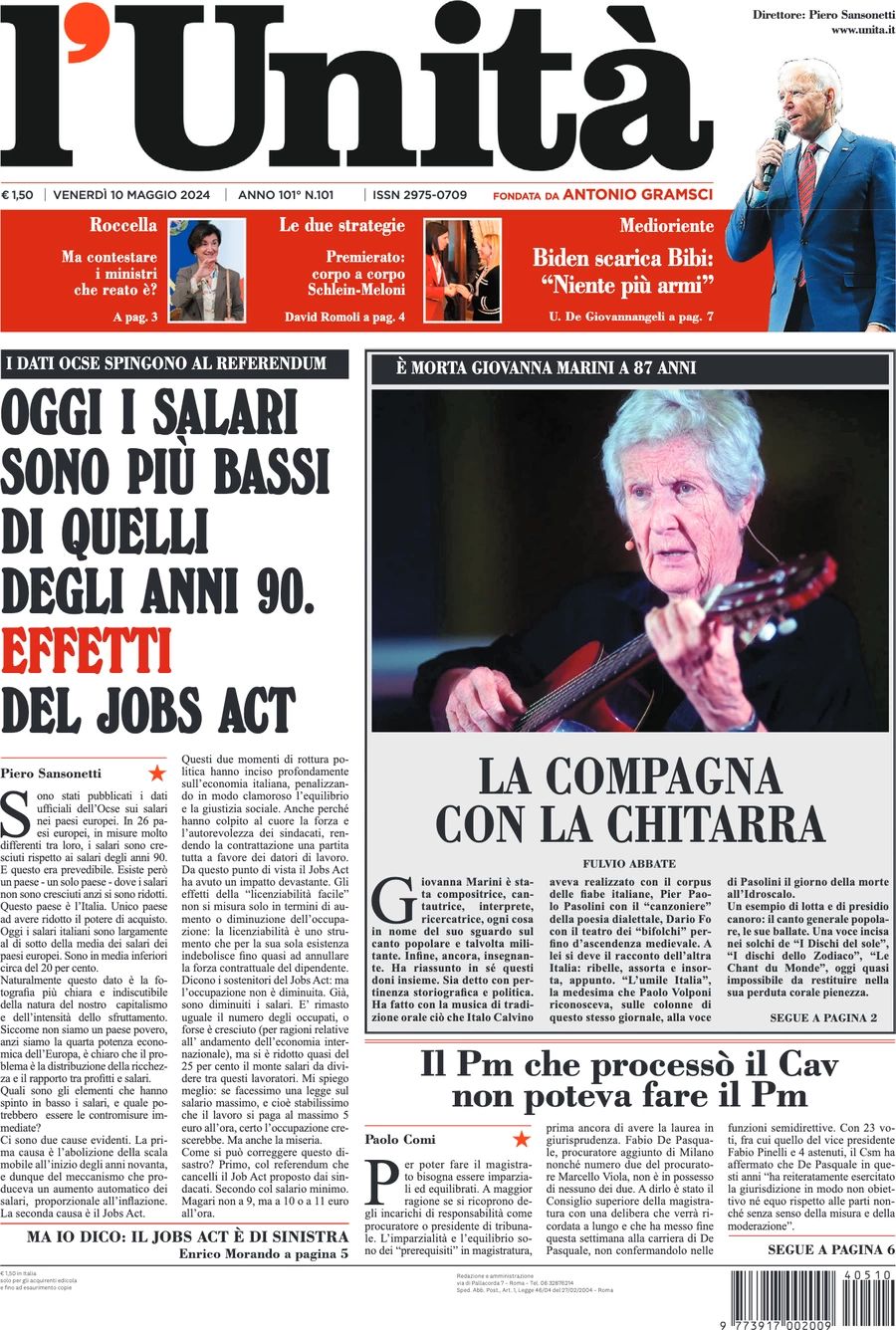 Prima-pagina-l-unita-editoriale-oggi-edizione-di-oggi-10-05-2024