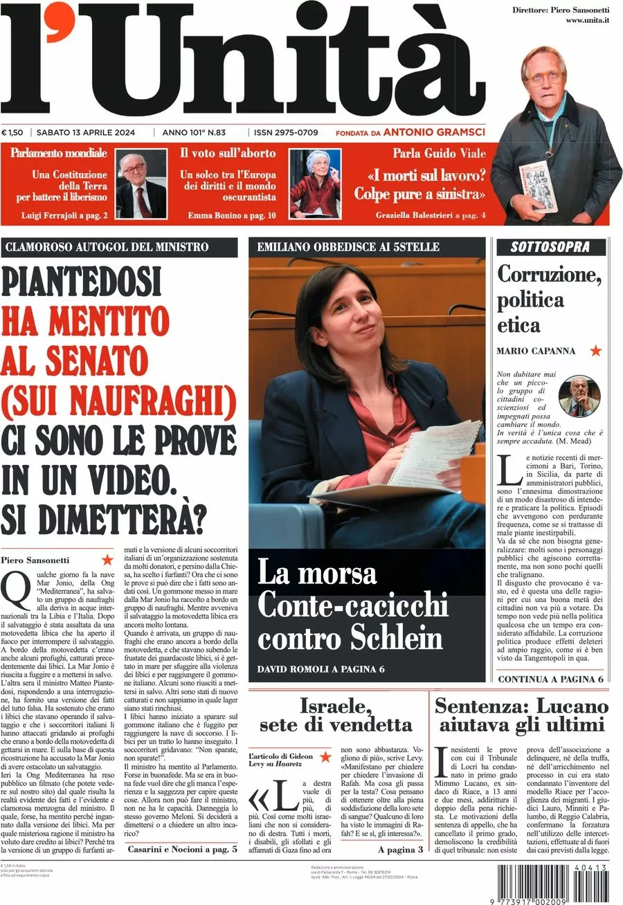 Prima-pagina-l-unita-editoriale-oggi-edizione-di-oggi-13-04-2024