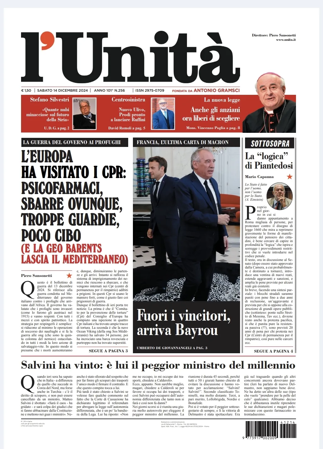 Prima-pagina-unita-oggi-edizione-di-oggi-14-12-2024