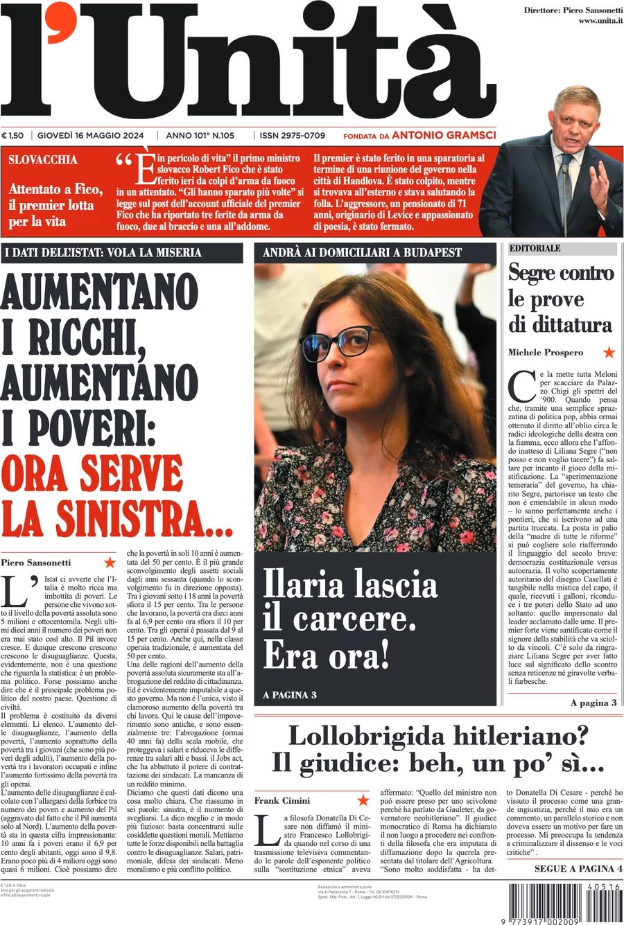 Prima-pagina-l-unita-editoriale-oggi-edizione-di-oggi-16-05-2024