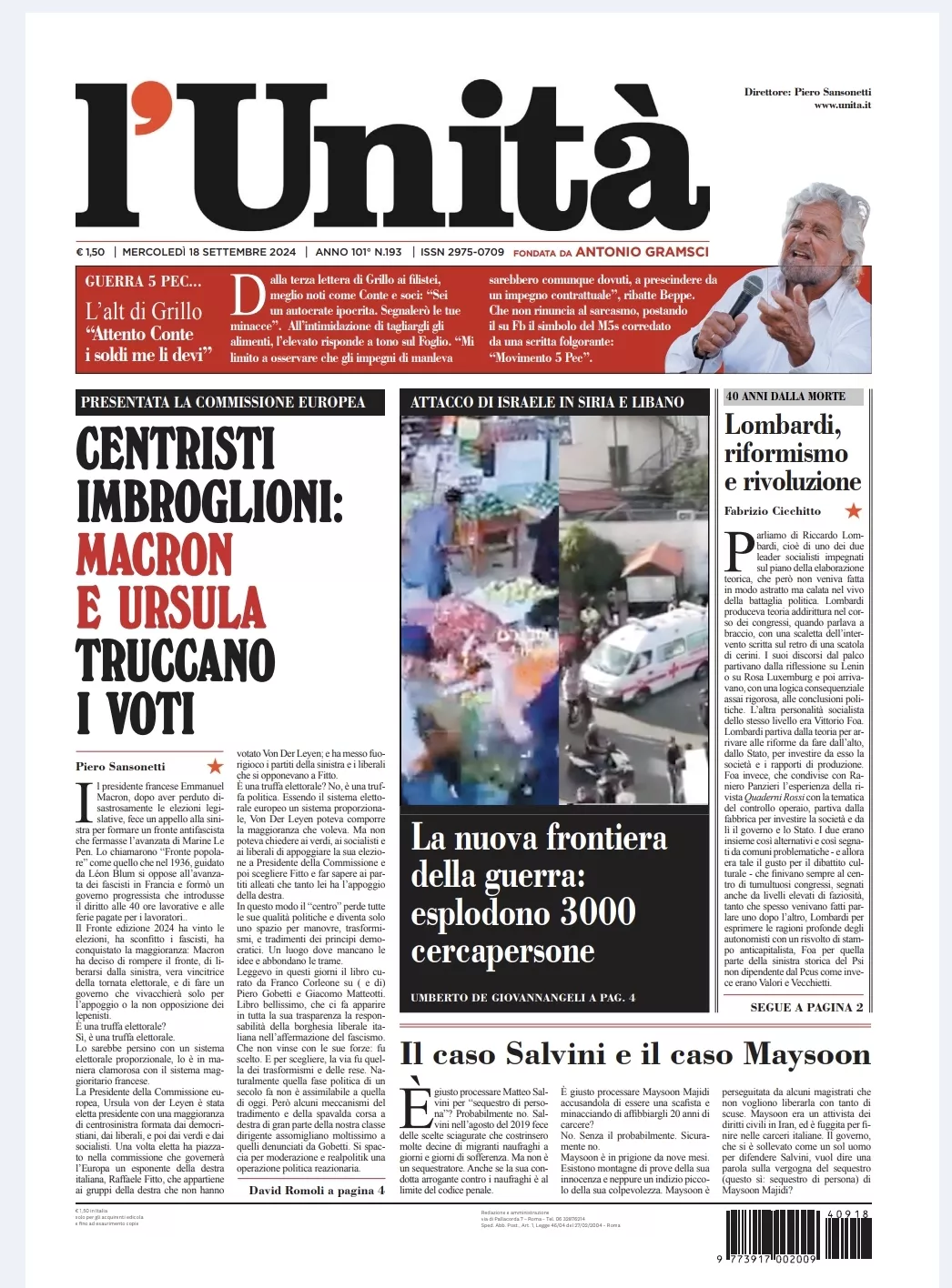 Prima-pagina-unita-oggi-edizione-di-oggi-17-09-2024