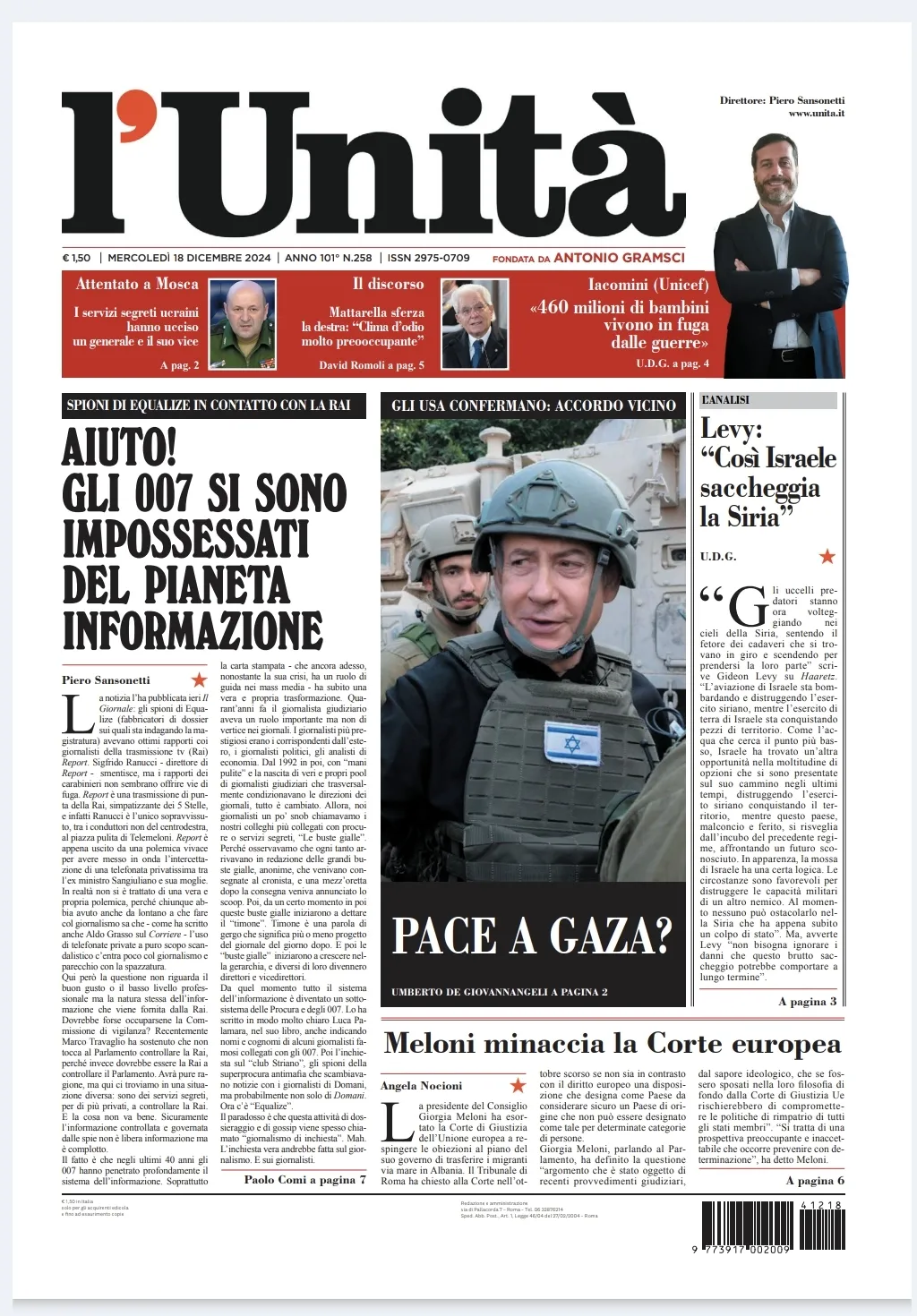 Prima-pagina-unita-oggi-edizione-di-oggi-18-12-2024