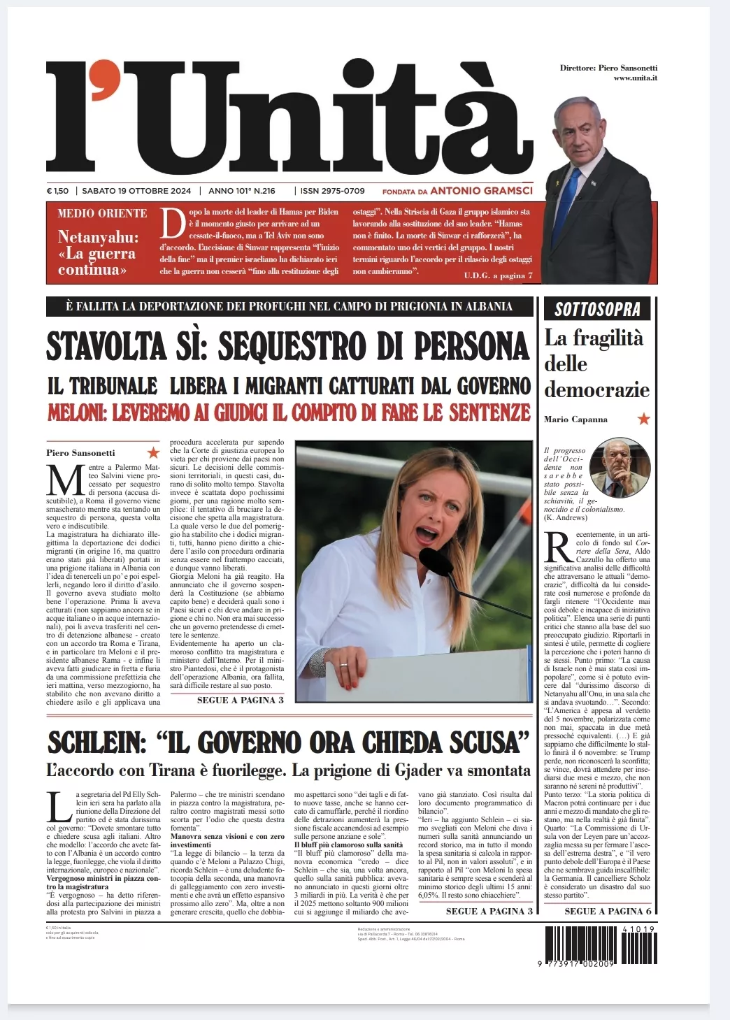 Prima-pagina-unita-oggi-edizione-di-oggi-19-10-2024