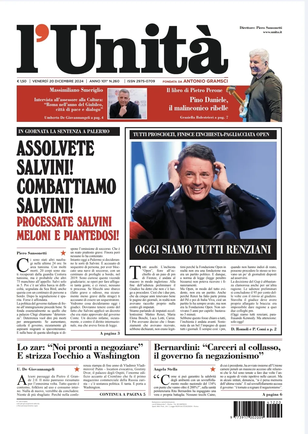 Prima-pagina-unita-oggi-edizione-di-oggi-19-12-2024