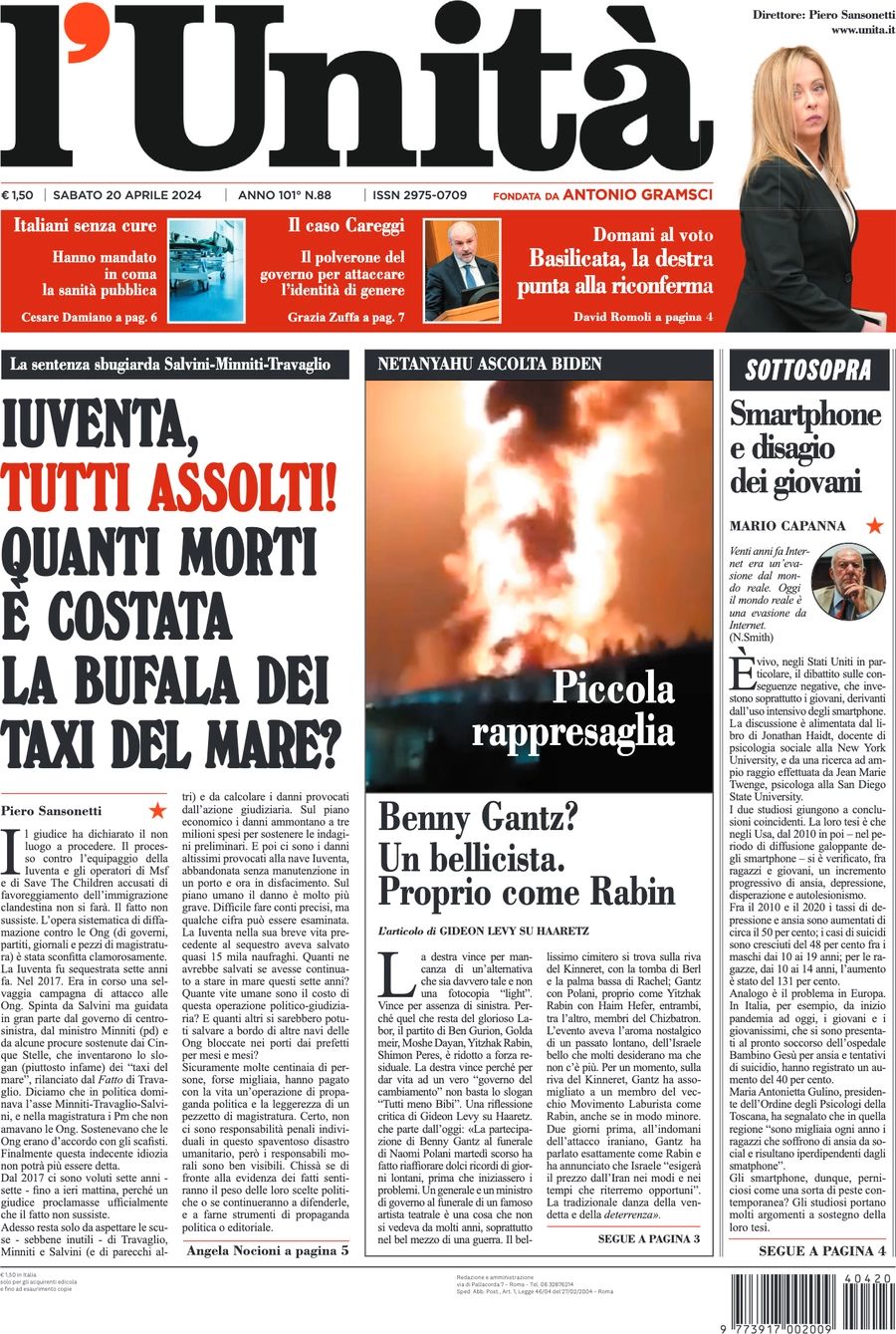 Prima-pagina-l-unita-editoriale-oggi-edizione-di-oggi-20-04-2024