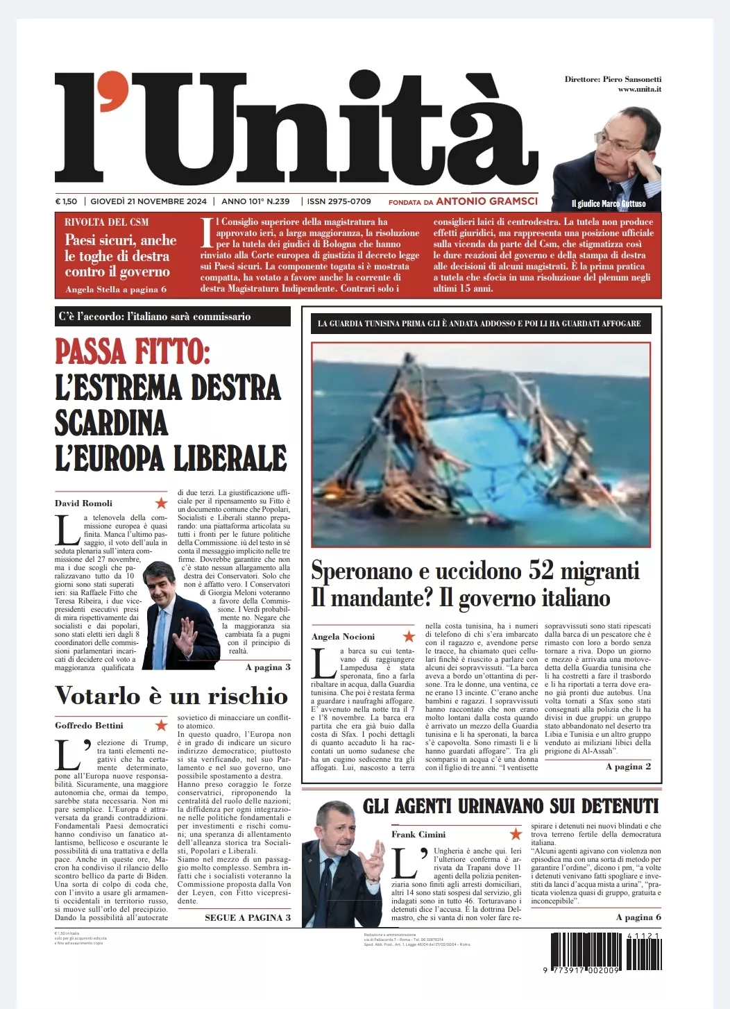 Prima-pagina-unita-oggi-edizione-di-oggi-20-11-2024