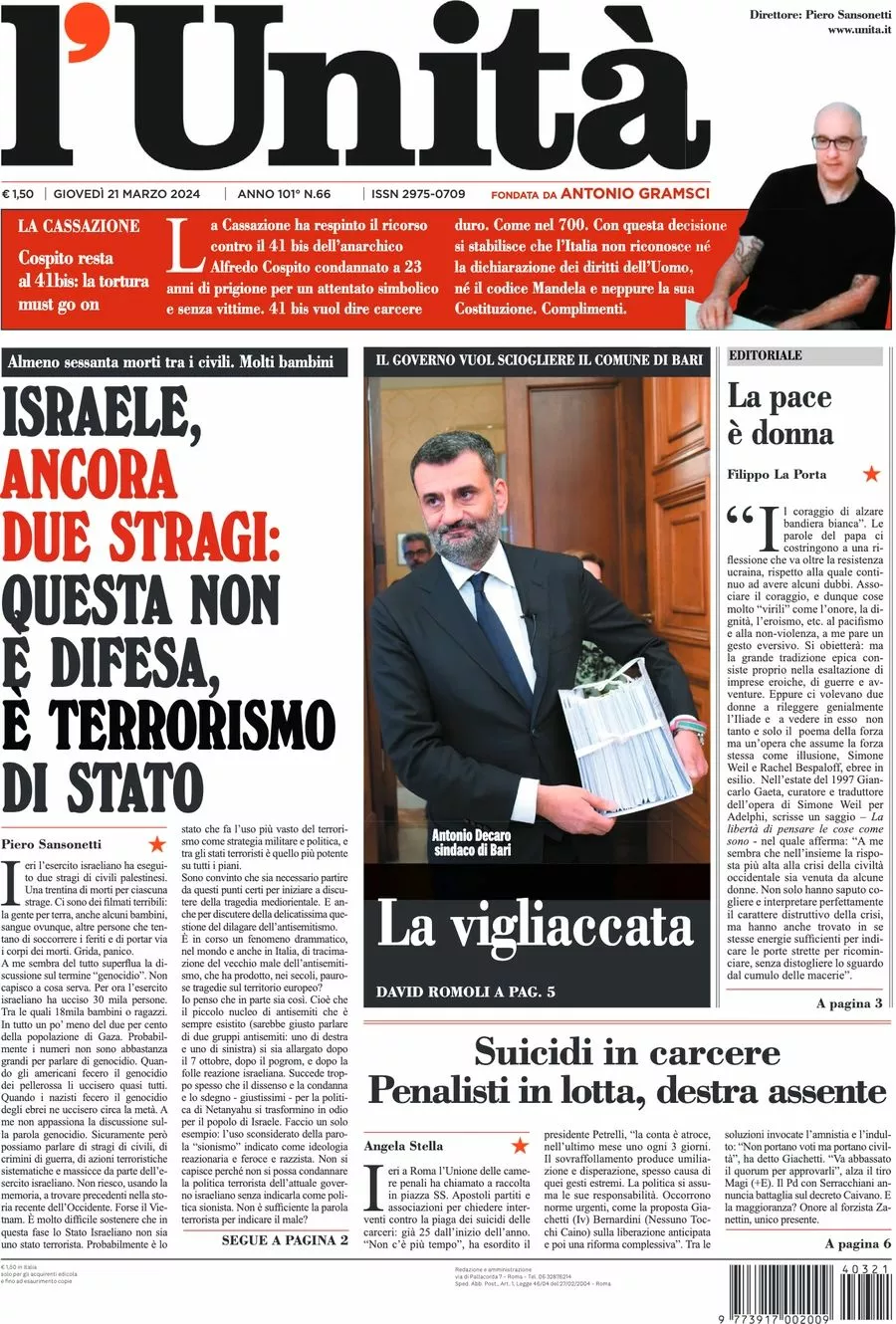 Prima-pagina-l-unita-editoriale-oggi-edizione-di-oggi-21-03-2024