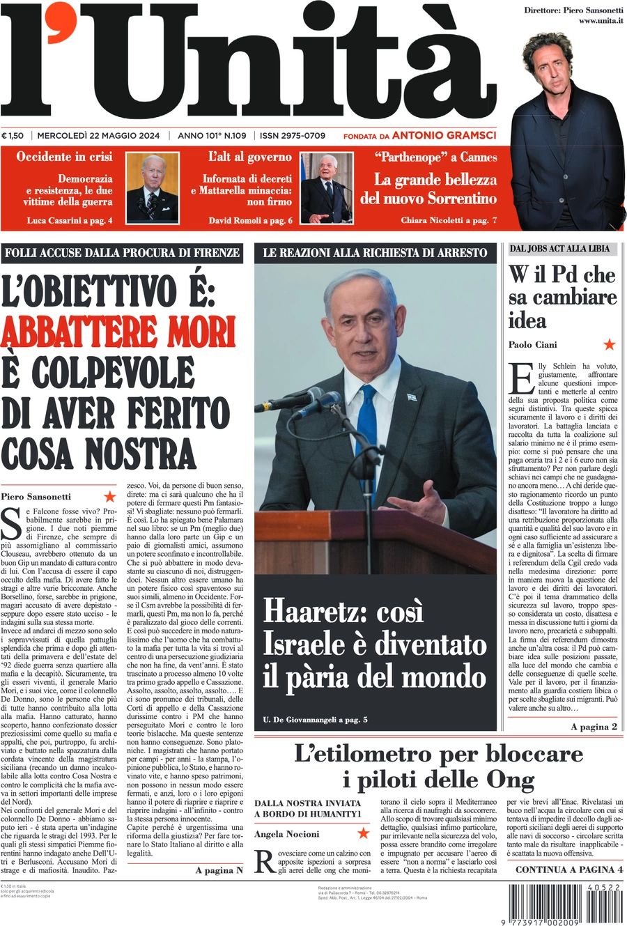 Prima-pagina-l-unita-editoriale-oggi-edizione-di-oggi-22-05-2024