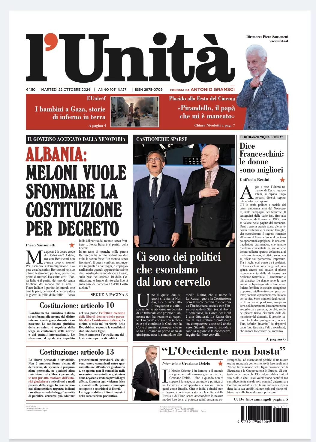 Prima-pagina-unita-oggi-edizione-di-oggi-22-10-2024