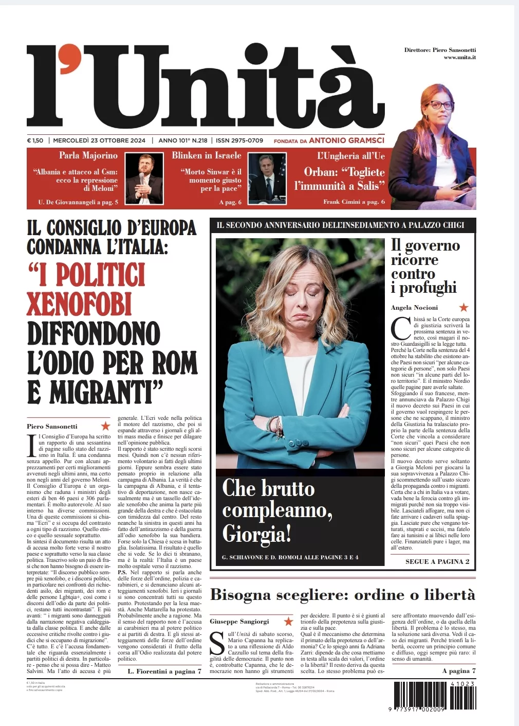 Prima-pagina-unita-oggi-edizione-di-oggi-23-10-2024