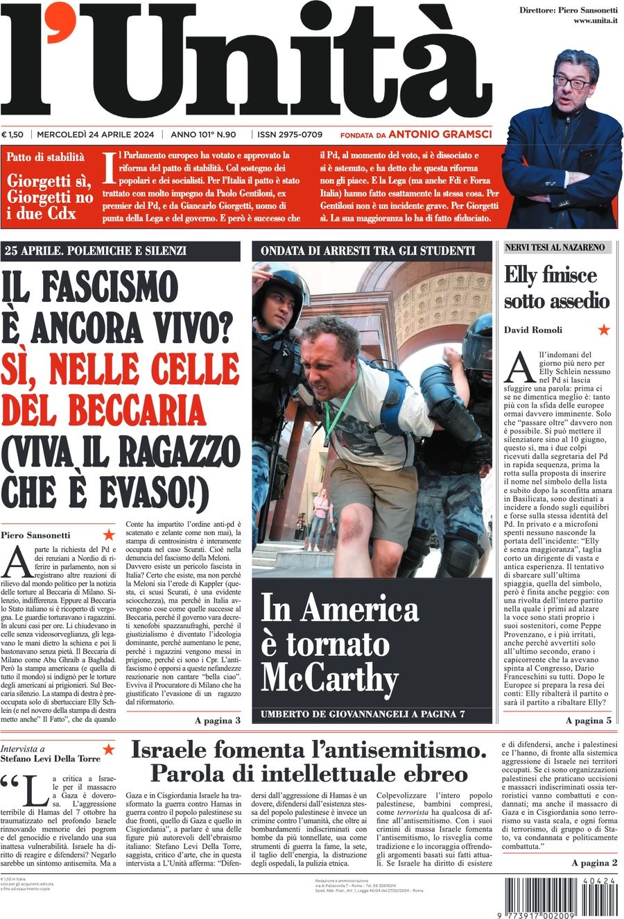 Prima-pagina-l-unita-editoriale-oggi-edizione-di-oggi-24-04-2024