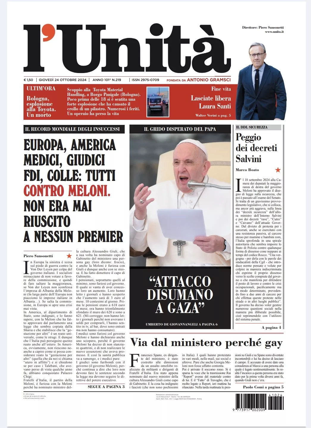 Prima-pagina-unita-oggi-edizione-di-oggi-24-10-2024