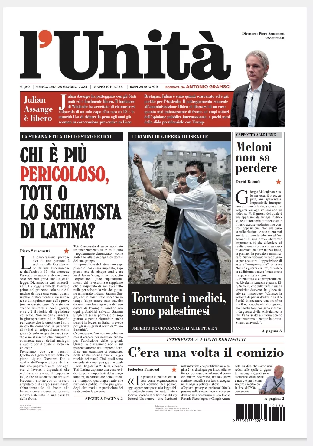 Prima-pagina-unita-oggi-edizione-di-oggi-25-06-2024