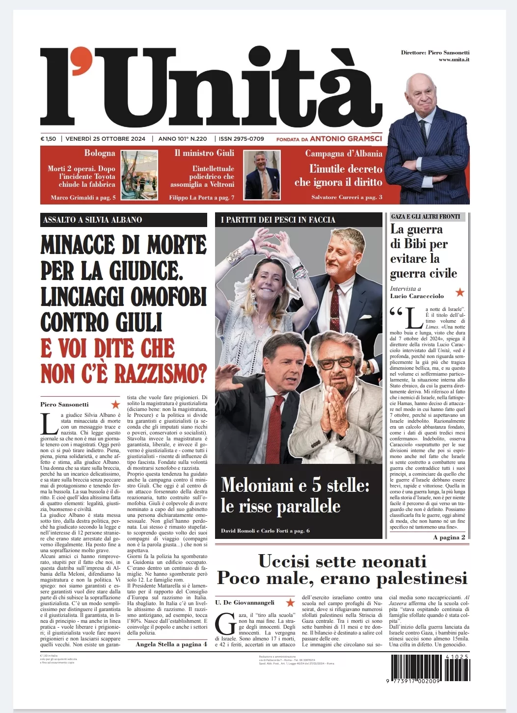 Prima-pagina-unita-oggi-edizione-di-oggi-25-10-2024