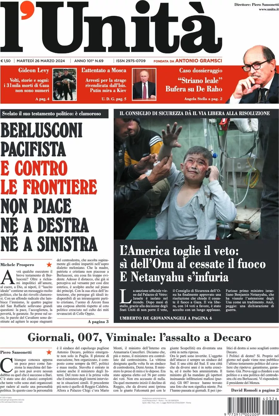 Prima-pagina-l-unita-editoriale-oggi-edizione-di-oggi-26-03-2024