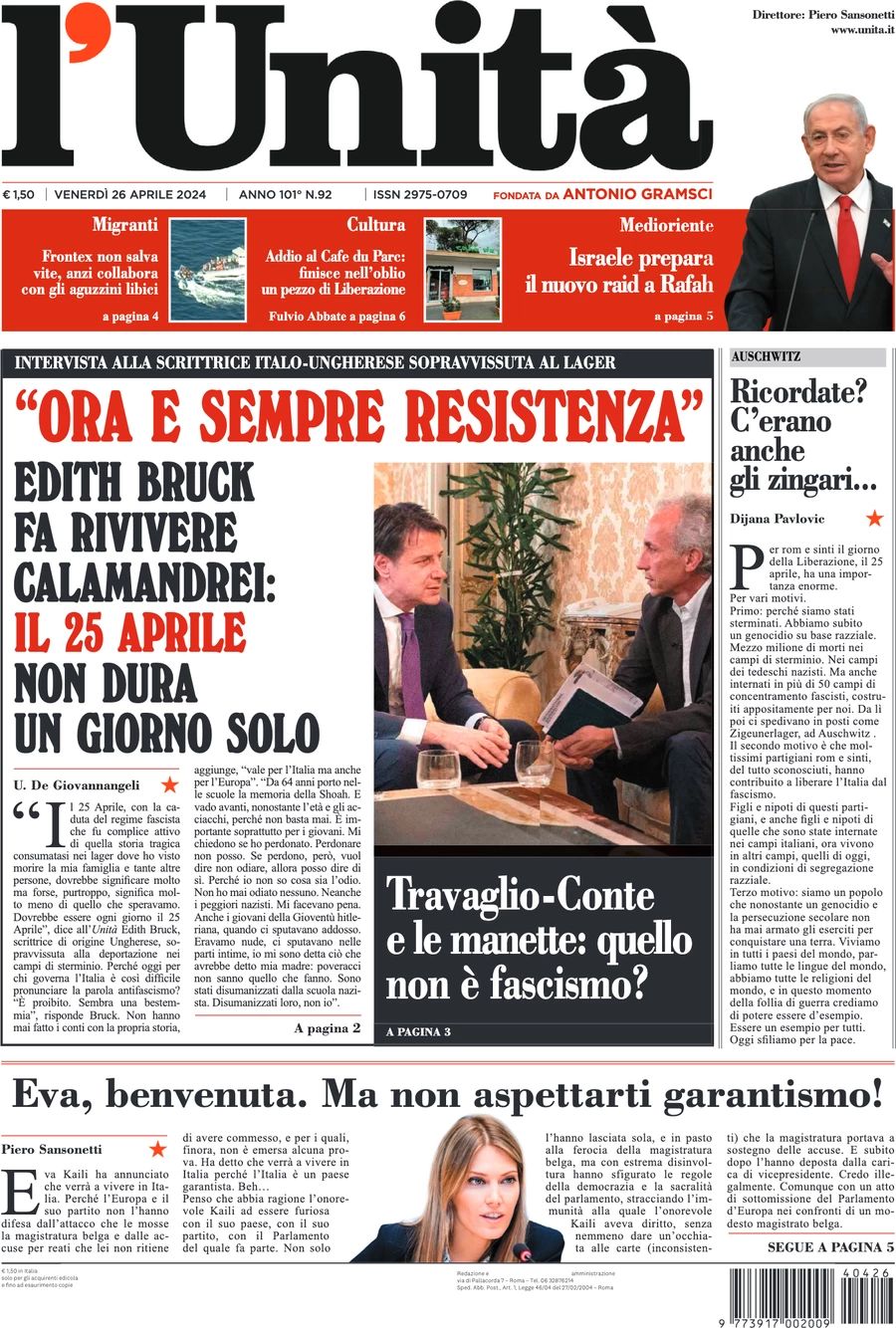 Prima-pagina-l-unita-editoriale-oggi-edizione-di-oggi-26-04-2024