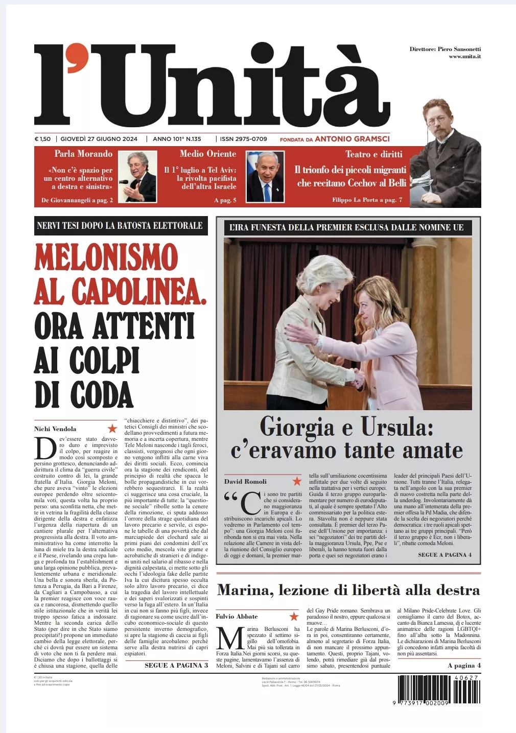 Prima-pagina-unita-oggi-edizione-di-oggi-26-06-2024