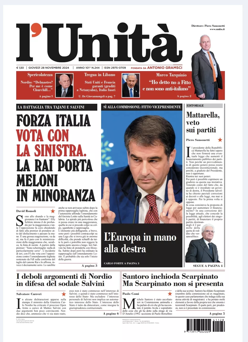 Prima-pagina-unita-oggi-edizione-di-oggi-27-11-2024