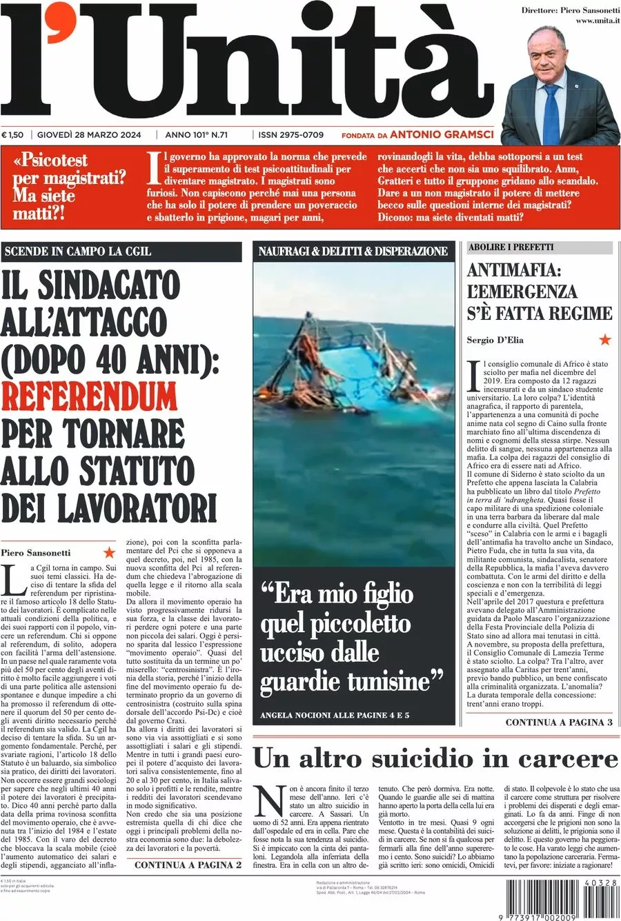 Prima-pagina-l-unita-editoriale-oggi-edizione-di-oggi-28-03-2024