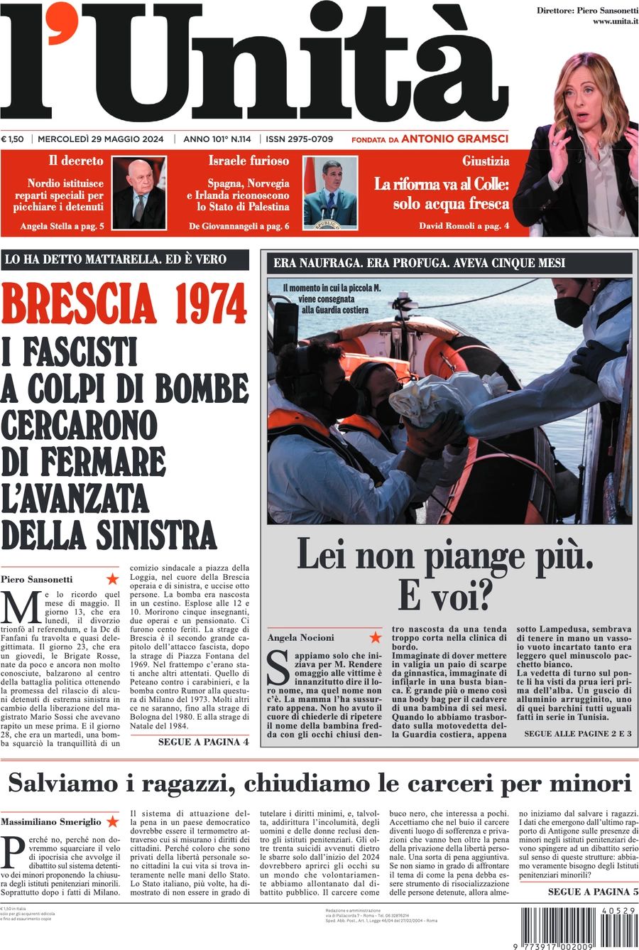 Prima-pagina-l-unita-editoriale-oggi-edizione-di-oggi-29-05-2024