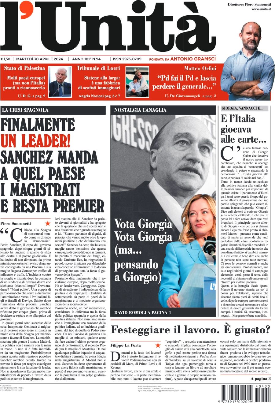 Prima-pagina-l-unita-editoriale-oggi-edizione-di-oggi-30-04-2024