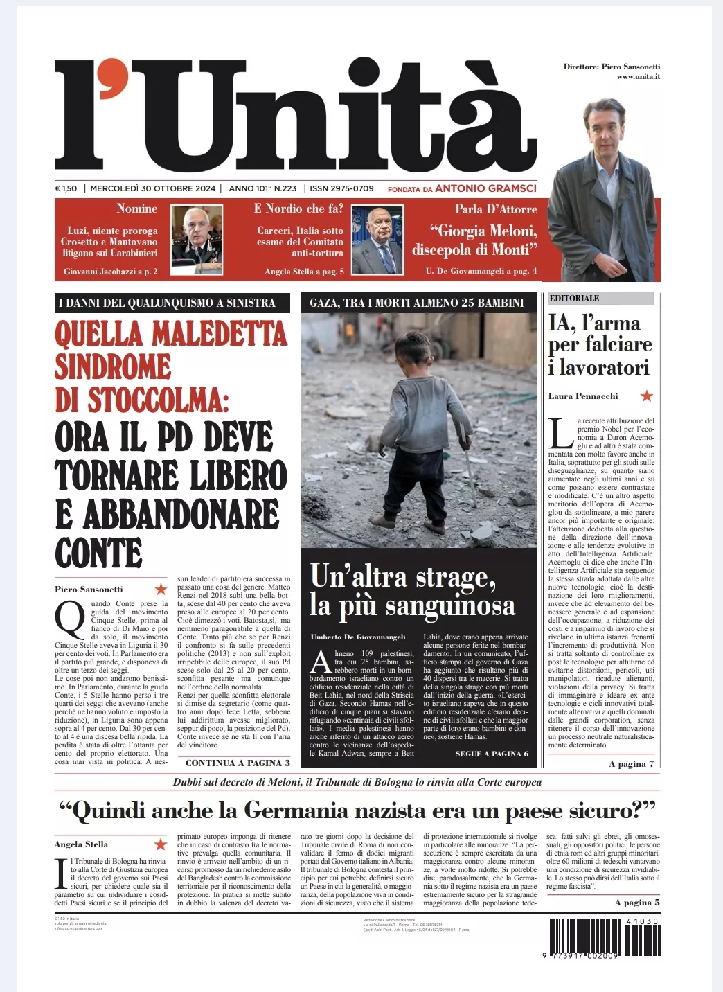 Prima-pagina-unita-oggi-edizione-di-oggi-30-10-2024