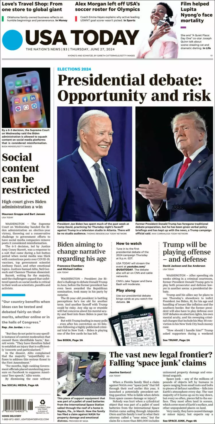 Prima-pagina-usa-today-edizione-di-oggi-2024-06-27