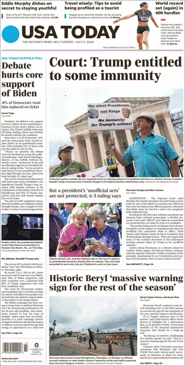 Prima-pagina-usa-today-edizione-di-oggi-2024-07-02