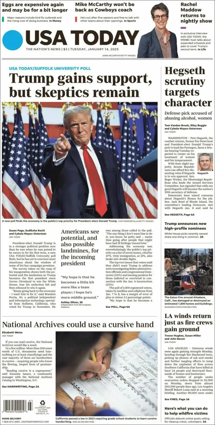 Prima-pagina-usa-today-edizione-di-oggi-2025-01-14